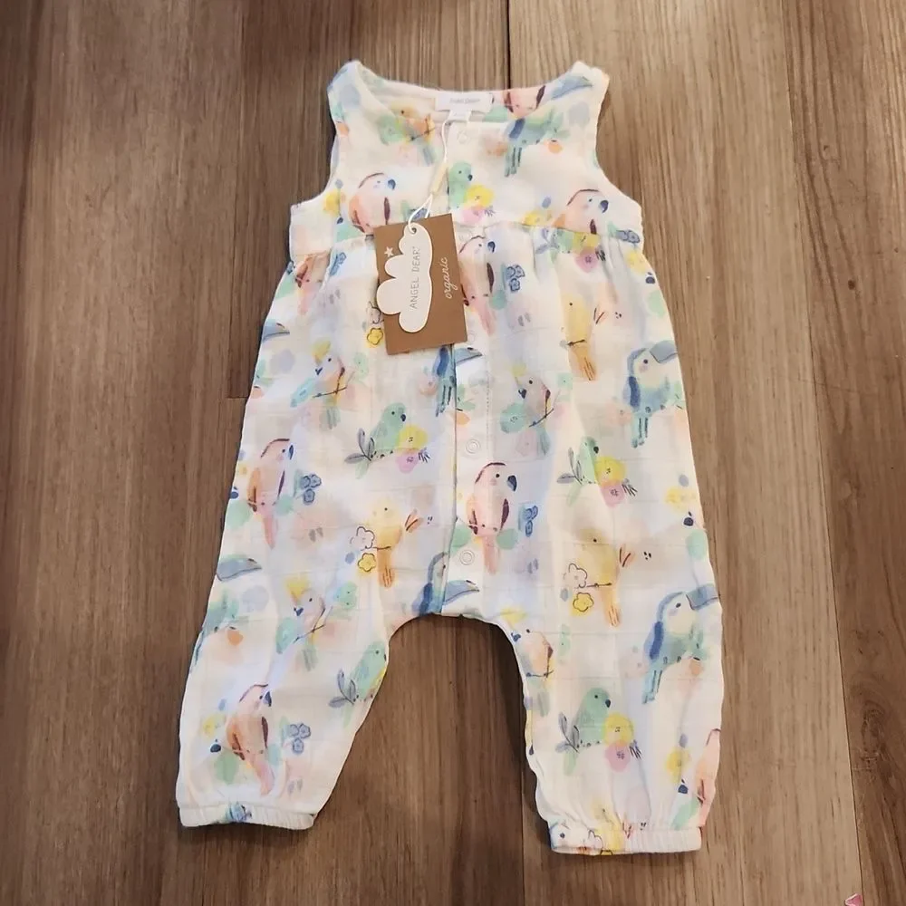 Angel Dear Muslin Snap Front Romper ~ Neopolitan Birds